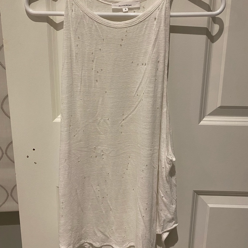 Olivaceous White Tank Top with Holes